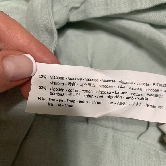 zara womens solid light green crop button down short sleeve top small - Picture 4 of 4